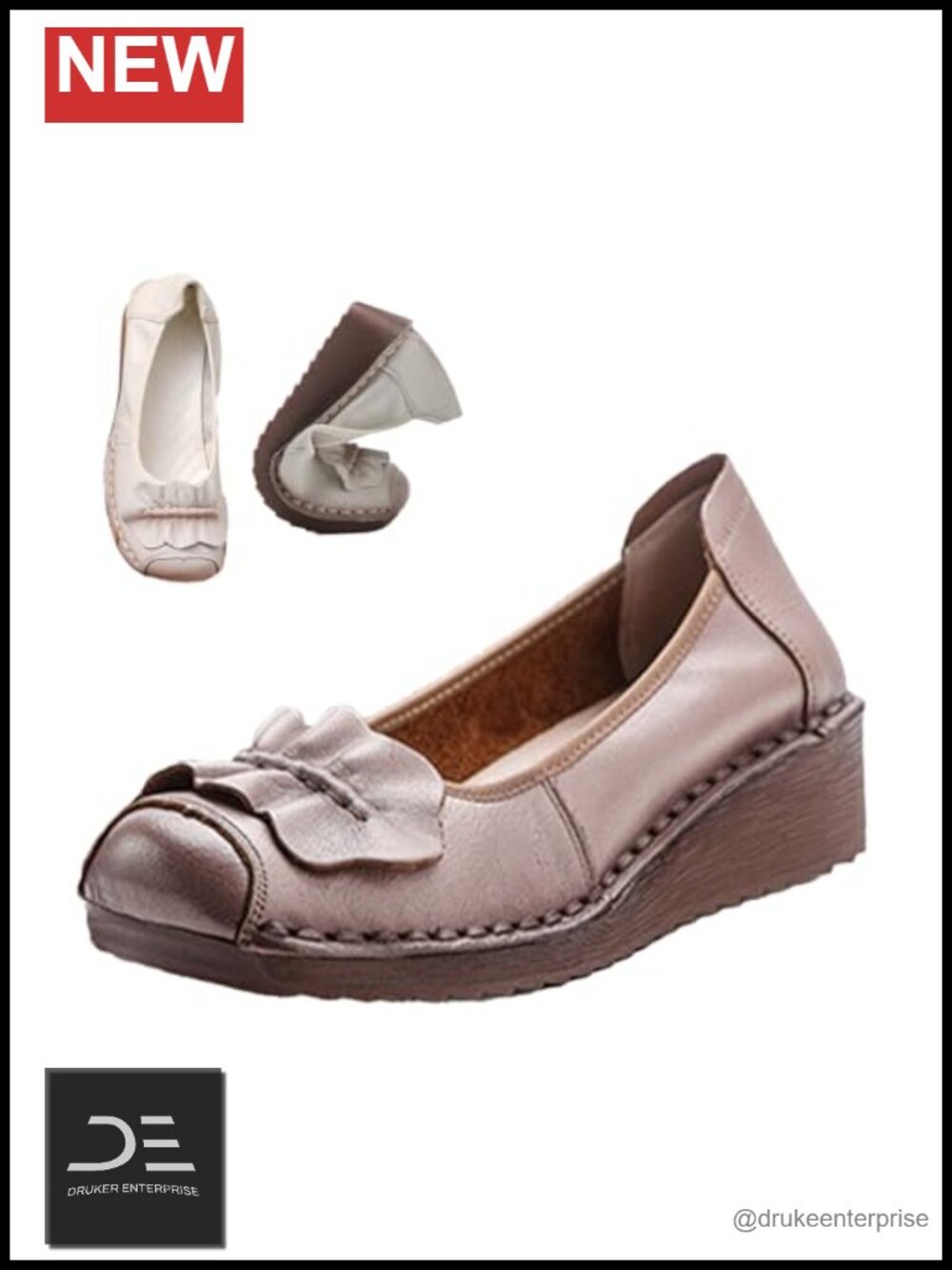 Women's Leather Wedge Pumps Ruched Knot Bow Slip-On Closed Toe